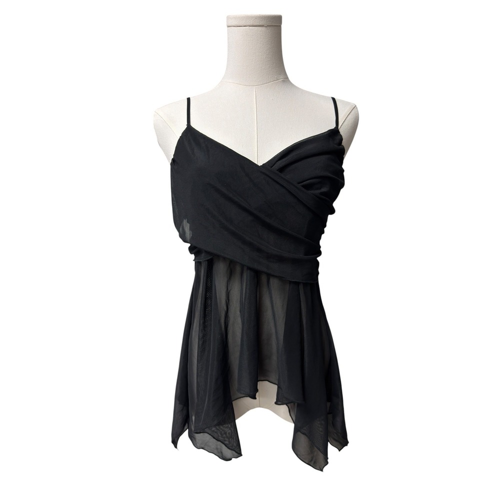 French Kiss Camisole Women Black Sheer Mesh Handkerchief Whimsygoth Y2k Romantic